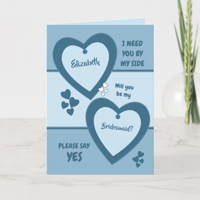 Shades of blue Wedding Bridesmaid Invitation (Front)