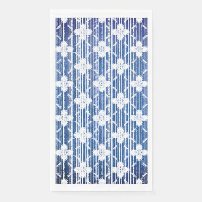 Shades of Blue White Ombre Striped Flowers Pattern Napkin (Front)
