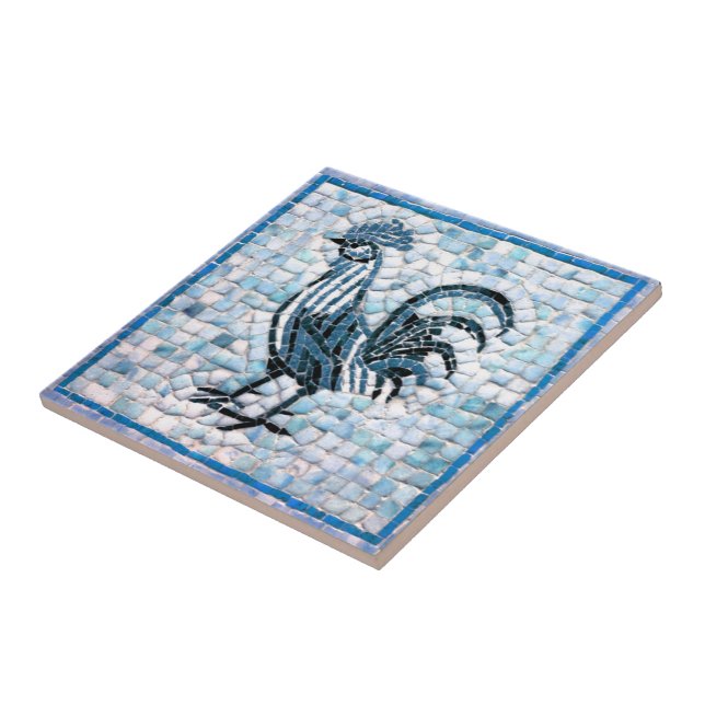 Shades of Blue with Black Mosaic Chicken Design Tile (Side)
