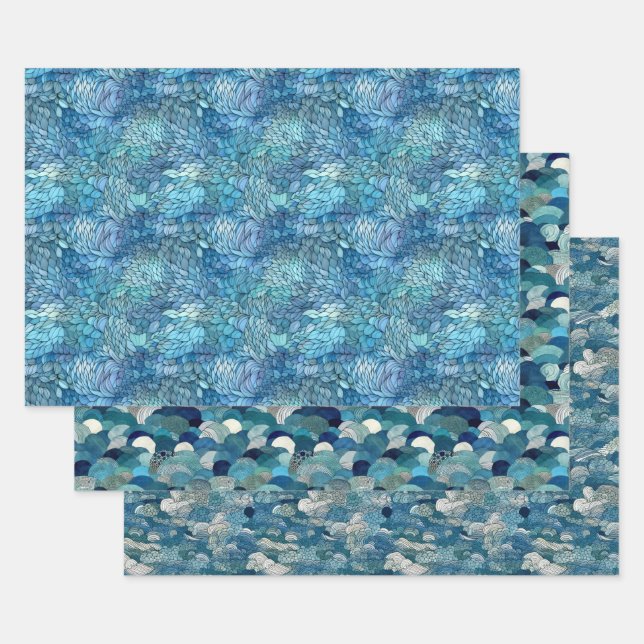 Shades of blue wrapping paper sheet (Set)