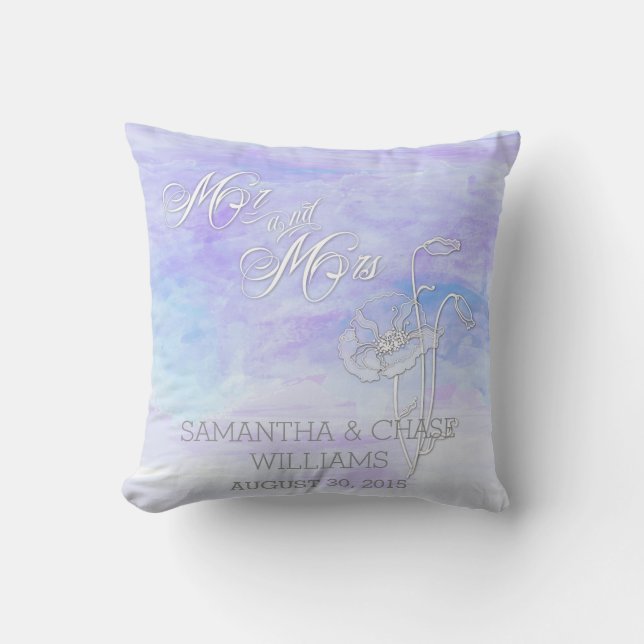 SHADES OF BLUES WATERCOLOR and POPPIES PILLOW (Front)