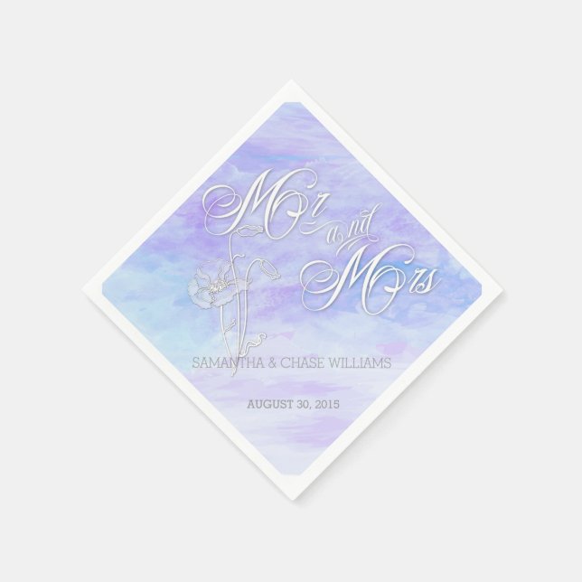 SHADES OF BLUES WATERCOLOR POPPIES WEDDING NAPKIN (Corner)