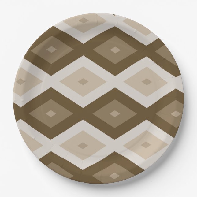 Shades of brown diamond pattern paper plate (Front)