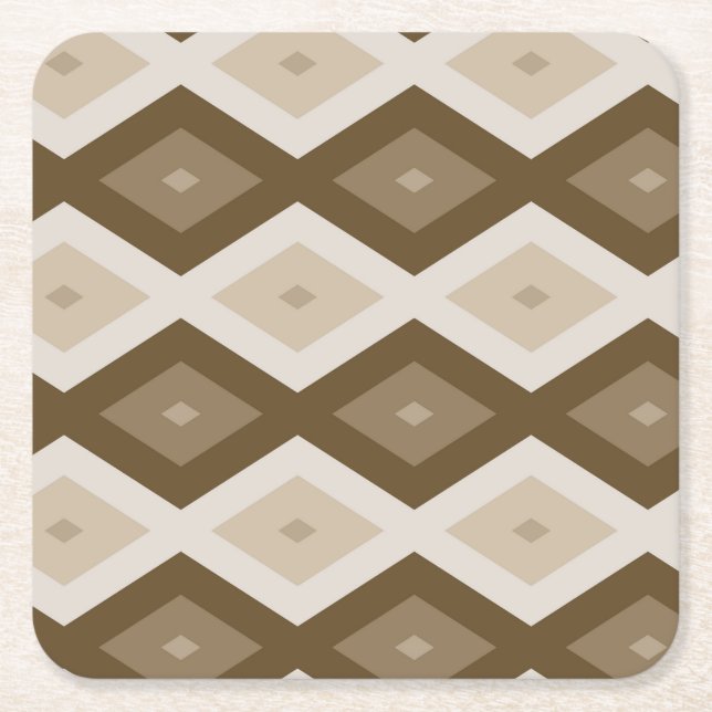 Shades of brown diamond pattern square paper coaster (Front)