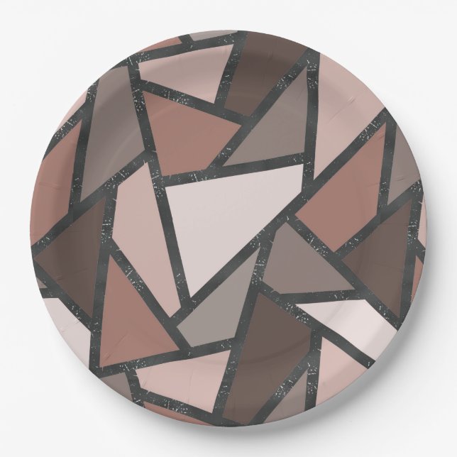 Shades of brown stained glass pattern paper plate (Front)