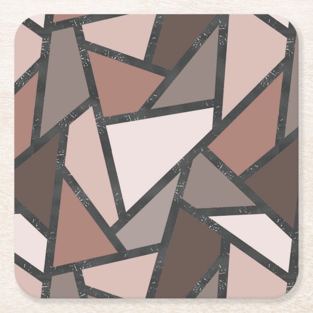 Shades of brown stained glass pattern square paper coaster (Front)