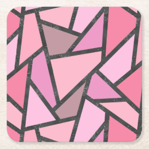 Shades of coral stained glass pattern square paper coaster