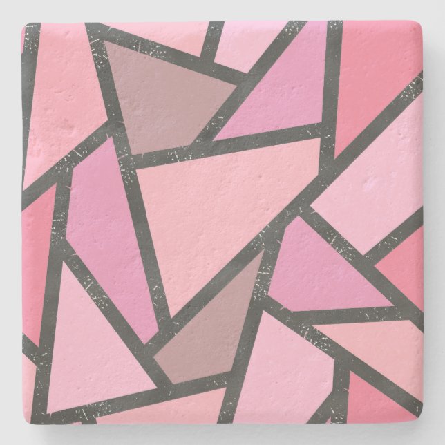 Shades of coral stained glass pattern stone coaster (Front)