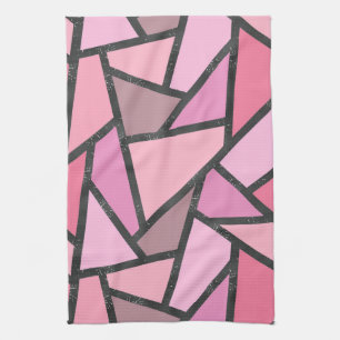 Shades of coral stained glass pattern tea towel