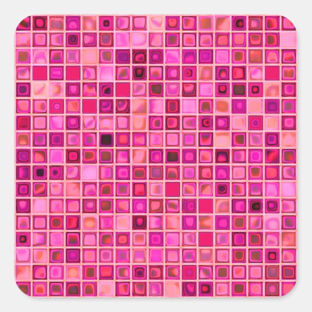 Shades Of Dark Pink 'Watery' Mosaic Tile Pattern Square Sticker (Front)