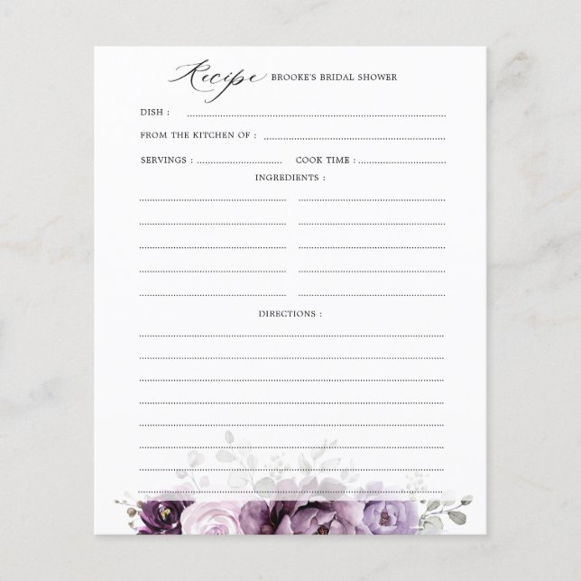 Shades of Dusty Purple Blooms Bridal Shower Recipe (Front)