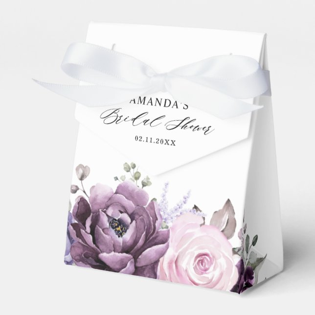 Shades of Dusty Purple Blooms Floral Bridal Shower Favour Box (Front Side)