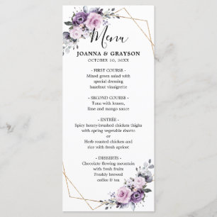 Shades of Dusty Purple Blooms Geometric Wedding Menu