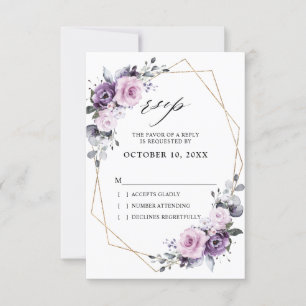 Shades of Dusty Purple Blooms Geometric Wedding RSVP Card
