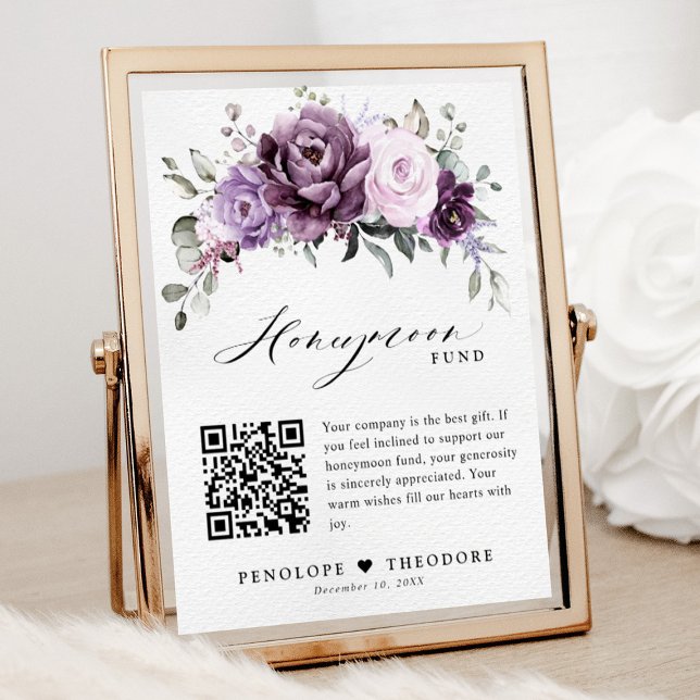 Shades of Dusty Purple Blooms  Honeymoon Fund Sign (Shades of dusty purple blooms floral honeymoon fund sign)
