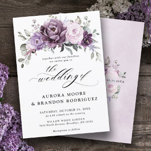 Shades of Dusty Purple Blooms Moody Floral Wedding Invitation
