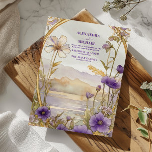 Shades of Dusty Purple Blooms Moody Floral Wedding Invitation