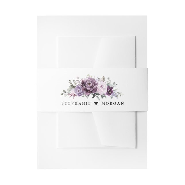 Shades of Dusty Purple Blooms Moody Floral Wedding Invitation Belly Band (Front Example)
