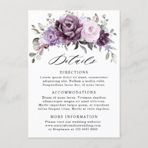 Shades of Dusty Purple Blooms Wedding Details Enclosure Card