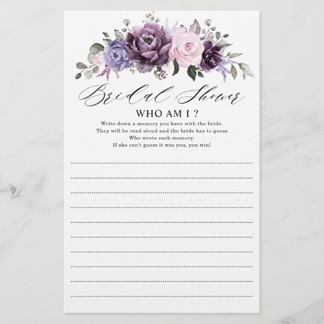 Shades of Dusty Purple Blooms Who Am I Game      (Front)