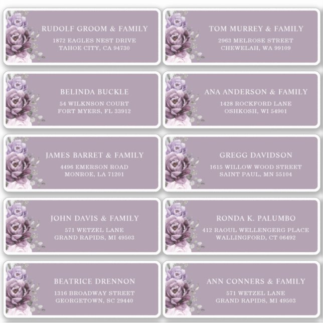 Shades of dusty Purple Plum Wedding Guest Address  (Front)