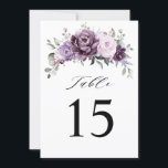 Shades of Dusty Purple Wedding Table Number Card<br><div class="desc">Elegant and modern floral midsummer wedding table number card features a bouquet of watercolor roses peonies in shades of purple plum, dusty rose, dusty pink , mauve, sage with lush green botanical leaves and eucalyptus. Please find more matching designs and variations from my "blissweddingpaperie" store. And feel free to contact...</div>