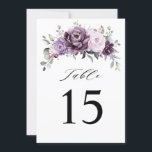 Shades of Dusty Purple Wedding Table Number Card<br><div class="desc">Elegant and modern floral midsummer wedding table number card features a bouquet of watercolor roses peonies in shades of purple plum, dusty rose, dusty pink , mauve, sage with lush green botanical leaves and eucalyptus. Please find more matching designs and variations from my "blissweddingpaperie" store. And feel free to contact...</div>