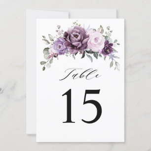 Shades of Dusty Purple Wedding Table Number Card
