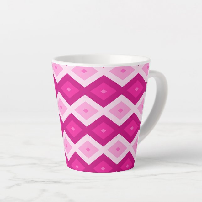 Shades of fuchsia diamond pattern latte mug (Right Angle)