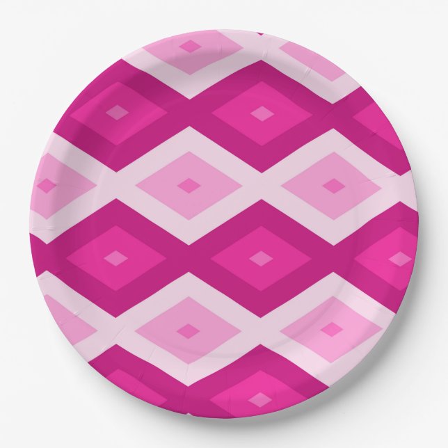 Shades of fuchsia diamond pattern paper plate (Front)