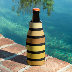 Shades Of Golden Yellow Stripes On Black Bottle Cooler