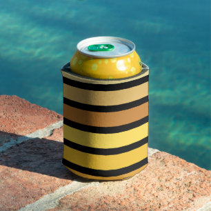 Shades Of Golden Yellow Stripes On Black Can Cooler