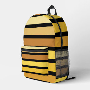 Shades Of Golden Yellow Stripes On Black  Printed Backpack