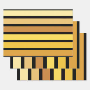Shades Of Golden Yellow Stripes On Black Wrapping Paper Sheet