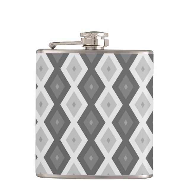 Shades of gray diamond pattern hip flask (Front)