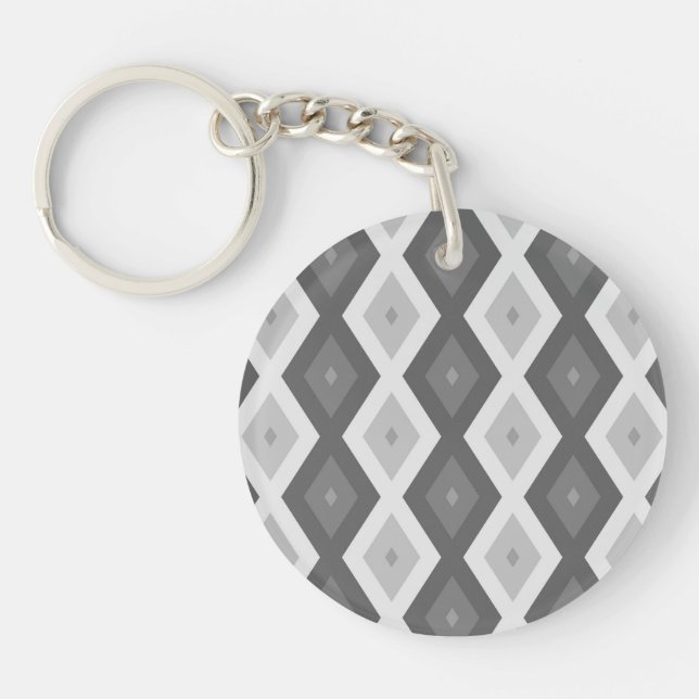 Shades of gray diamond pattern key ring (Front)