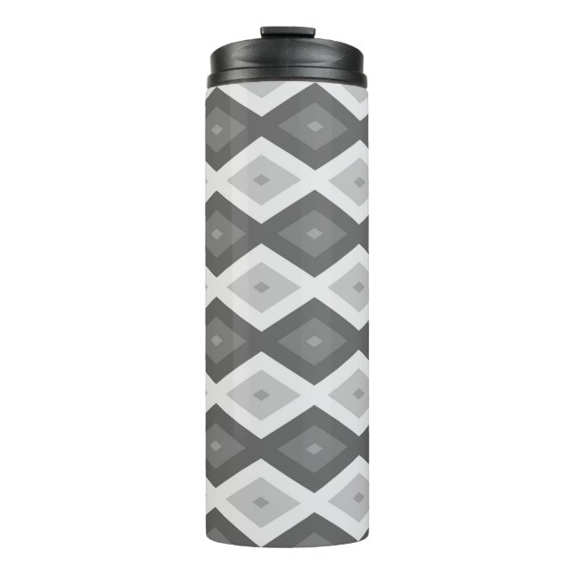 Shades of gray diamond pattern thermal tumbler (Front)