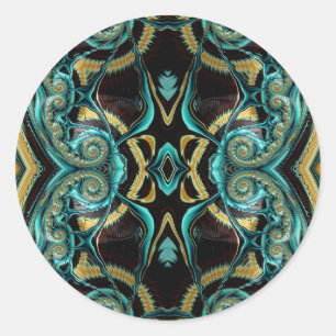 ~ Shades of Green Black Gold Yellow Fractal ~ Classic Round Sticker