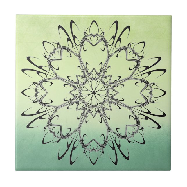 Shades of Green Black Motif Ceramic Tile (Front)