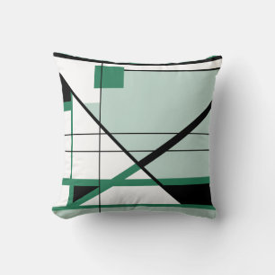 Shades of Green Black White Geometric Abstract Cushion