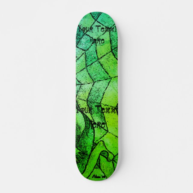 shades of green chevron cobweb abstract retro art skateboard (Front)