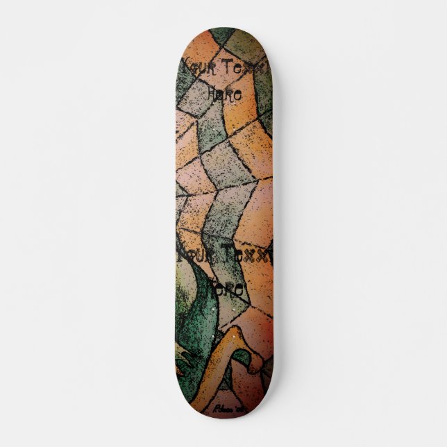 shades of green chevron cobweb abstract retro art skateboard (Front)