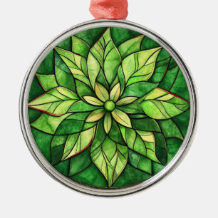 SHADES OF GREEN CHRISTMAS STAINED GLASS  METAL TREE DECORATION