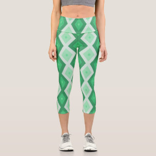 Shades of green diamond pattern capri leggings