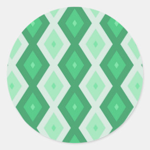 Shades of green diamond pattern classic round sticker