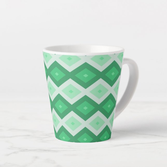 Shades of green diamond pattern latte mug (Right Angle)