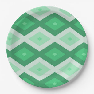 Shades of green diamond pattern paper plate