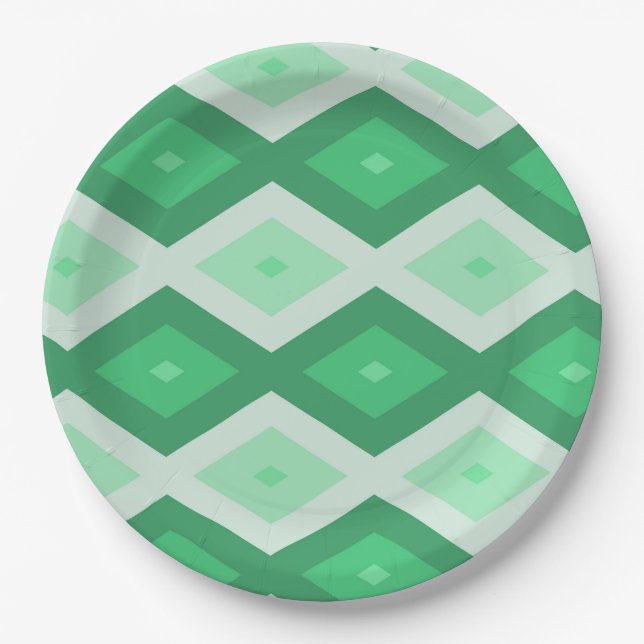 Shades of green diamond pattern paper plate (Front)
