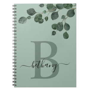 Shades of Green Eucalyptus Botanical Monogram Notebook