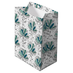 Shades of Green Floral Abstract Doodle Art Style Medium Gift Bag